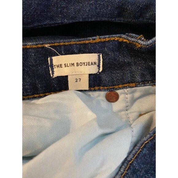 Madewell 27 The Slim Boyjean Raw Hem Medium Blue Cotton Stretch - Picture 7 of 8